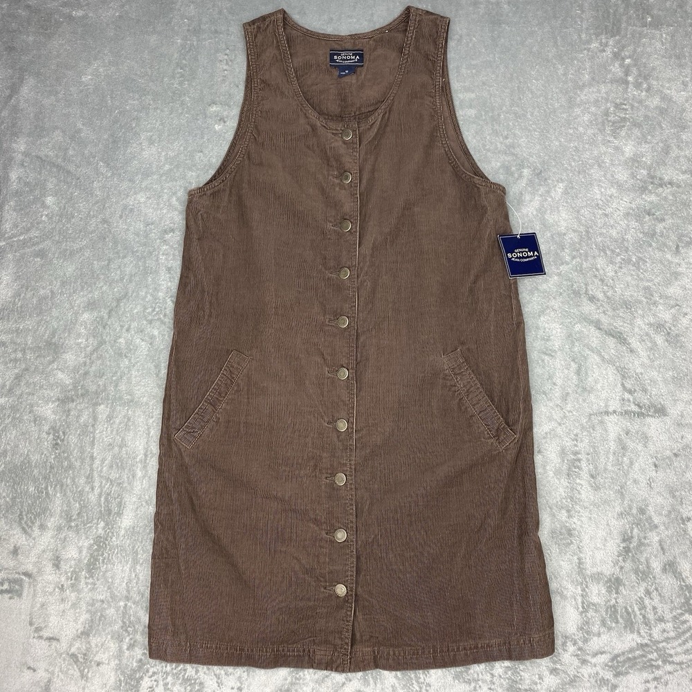 Vtg‎ Sonoma Dress Womens M Brown Corduroy Jumper Pinafore 90s Grunge Cottage NWT